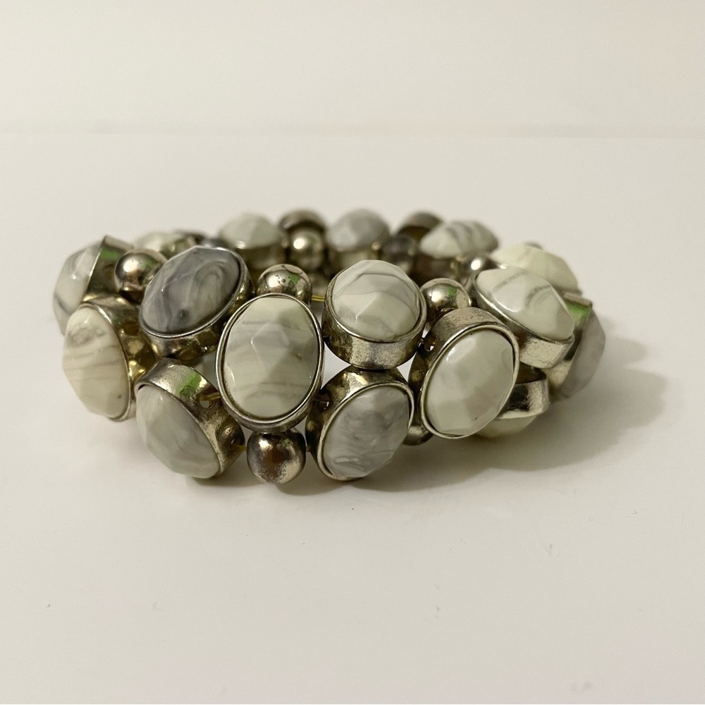 Neutral Two Row Stretch Statement Bracelet - Picture 7 of 11
